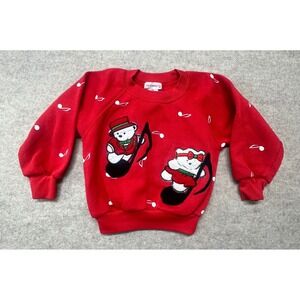 VTG Santabear Kids Red Christmas Teddy Bear Music Notes Sweatshirt Size‎ 4T